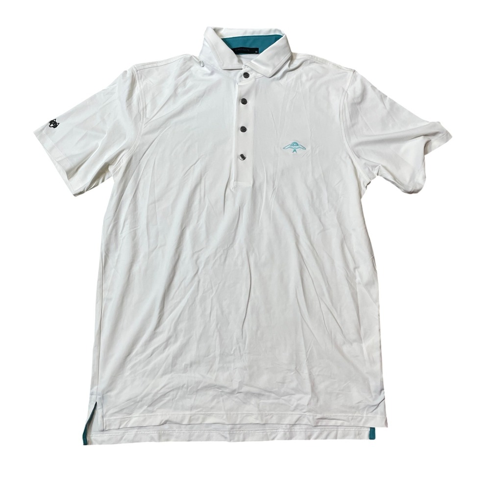 Greyson Medium Short‎ Sleeve Polo Nylon Blend Off White Ivory Logo